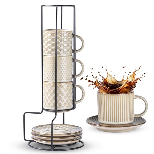 6 OZ Coffee Mugs with Saucer and Stand (Pale Khaki / 6 Ounce (With Stand))