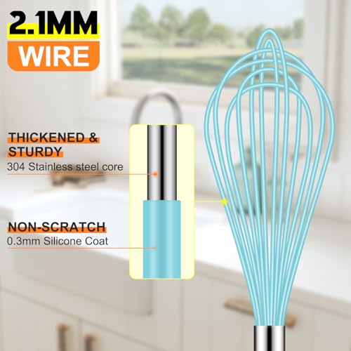4 Pieces Silicone Whisks Set (Blue,Silver)