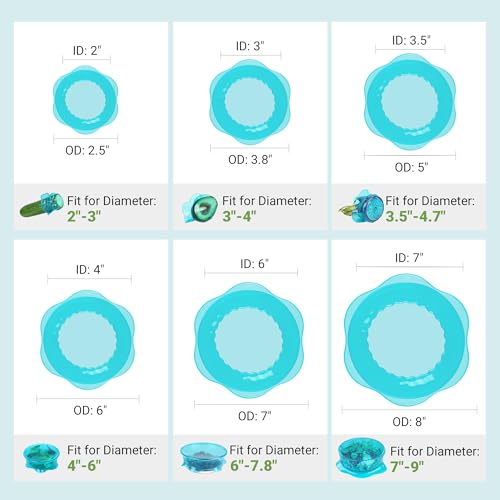 Silicone Stretch Lids for Food Storage in Fridge (6 Pcs Blue)