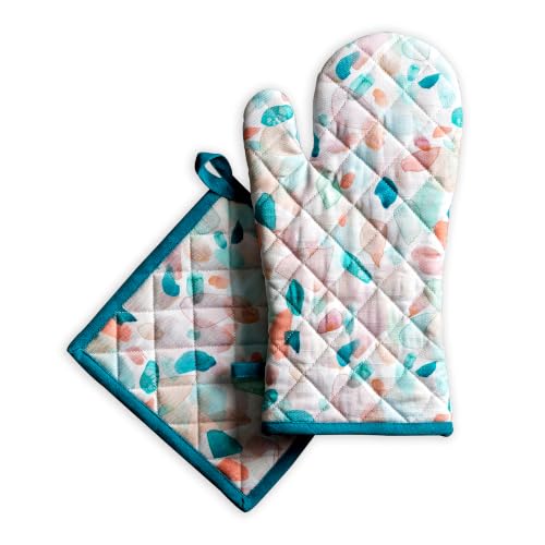 100% Cotton Oven Mitt & Pot Holder Set (079 - Summer Picnic / 7.5" x 13" & 8" x 8" (Oven Mitt & Pot Holder))