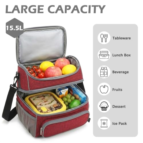 Double Layer Cooler Insulated Lunch Bag Adult Lunch Box Large Tote Bag for Men (2 Count)