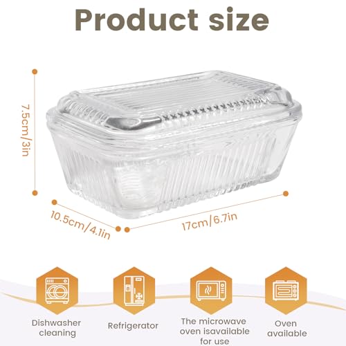 Wide Clear Glass Butter Dish with Lid