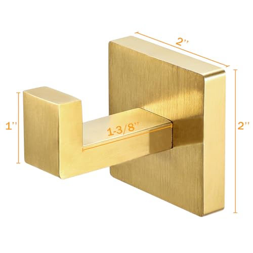 4 Pack Towel Hooks Hand Towel Holder Bathroom Robe Hanger Gold (Square / Gold)