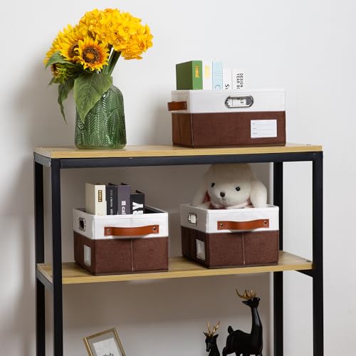 Foldable Storage Bins with Handles [3 (Brown & Cream / Medium(3-Pack))