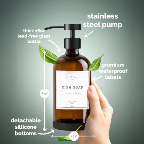 Amber Glass Soap Dispenser Set (Amber Bottle / Matte Black Flat Pump)