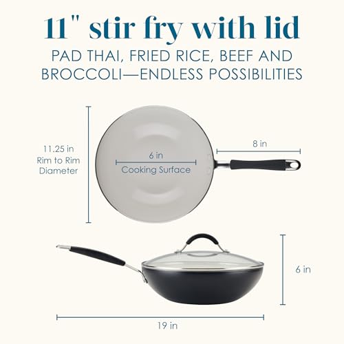 Cucina Ceramic Nonstick Stir Fry Pan and Lid (Wok (11") / Peppercorn)