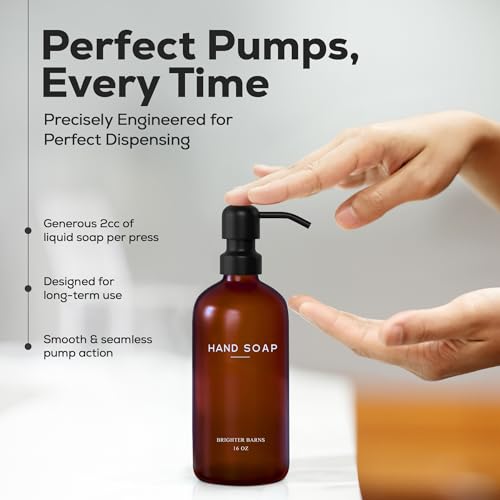Amber Glass Hand and Dish Soap Dispenser Set by Brighter Barns (Amber Hd)