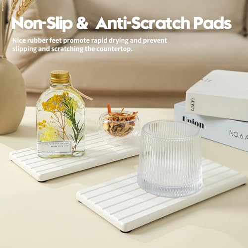 2PCS Water Absorbing Stone Drying Tray Mat for Bathroom Sink & Kitchen Counter Faucet Organizer