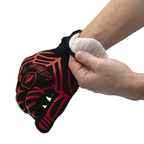 Grill Gloves Heat Proof for Men Grilling BBQ Heat Resistant Gloves (Black & Red / Mid Cuff - Medium Palm)