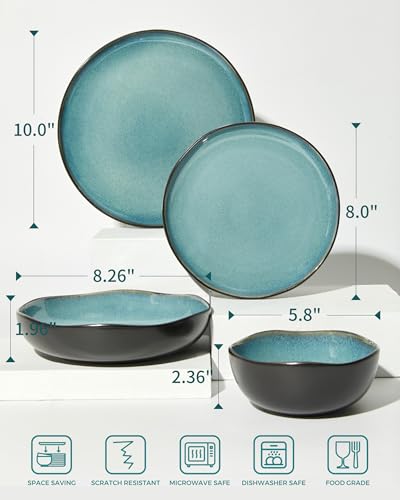 Stoneware Dinnerware Sets for 4 (Green Black / Set (16pcs))