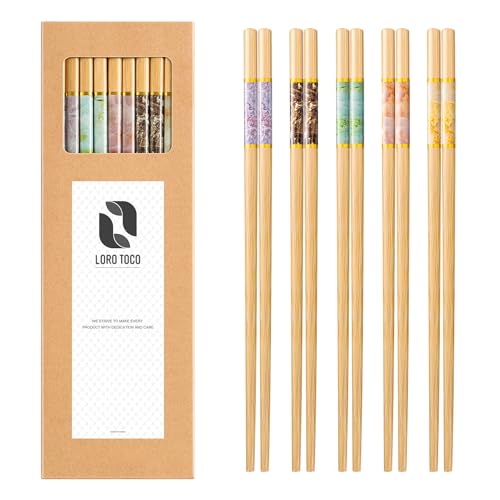 10Pairs Bamboo Chopstick Reusable Wooden Chop Sticks Washable Chinese Style 9.5Inch (Style 2 - 10 Pairs - 9.5 inches)