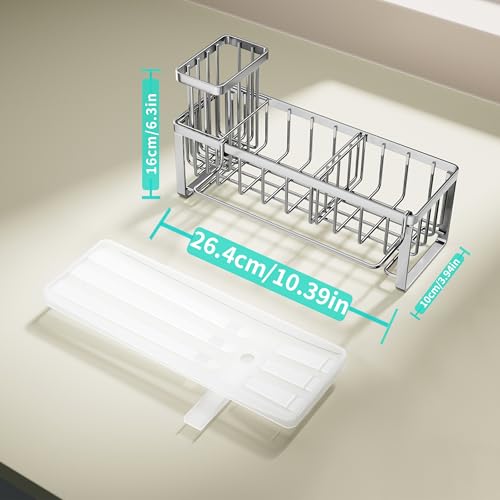 Sponge Holder for Kitchen Sink (Silver-Large / with Dishcloth Holder)