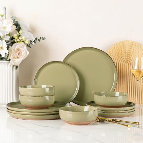 Dinnerware Sets for 4 (Olive Green / Service For 4(12Pcs))