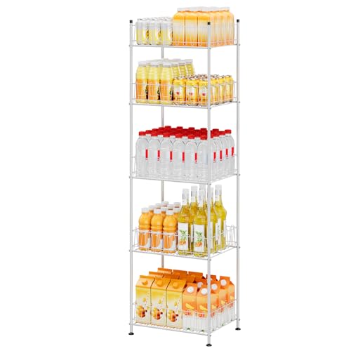 Water Bottle Storage Organizer 5 Tier Metal Water Bottle Holder Shelf Drink Beverage Soda Can Organizer Rack Bottled Water Stand for Floor Classroom Kitchen Food Storage (5 Count)