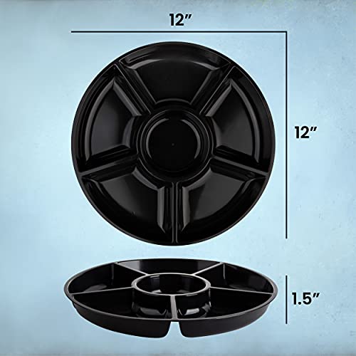 6 Sectional Round Plastic Serving Tray (Black)