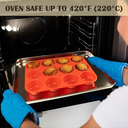 12 Cups Silicone Mini Muffin Pan Set (Set of 2--12 Cups (Red+Red))
