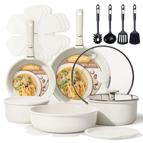 19pcs Pots and Pans Set Non Stick (Cream White / 19 Piece)