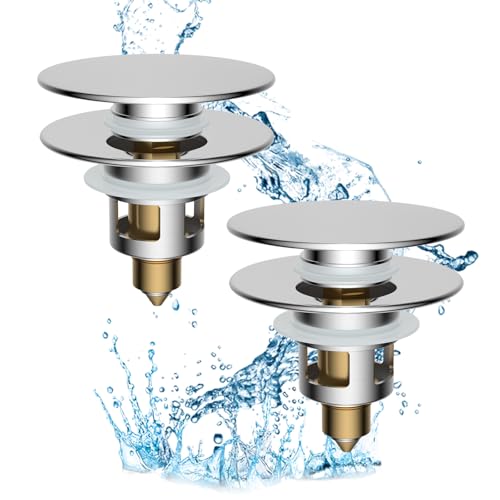 2 Pack All Metal Upgraded Bathroom Sink Stopper (Chrome)