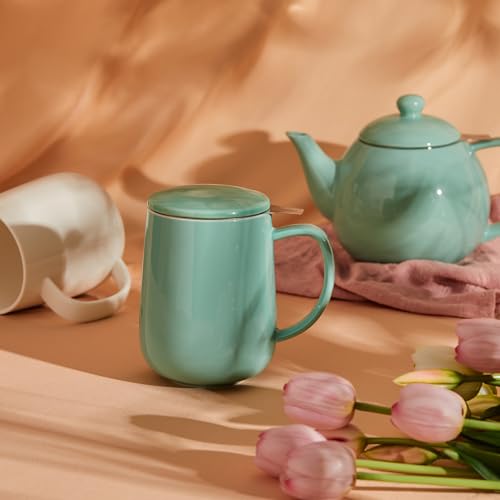 20 OZ Porcelain Tea Mug with Infuser and Lid (Mint Green)