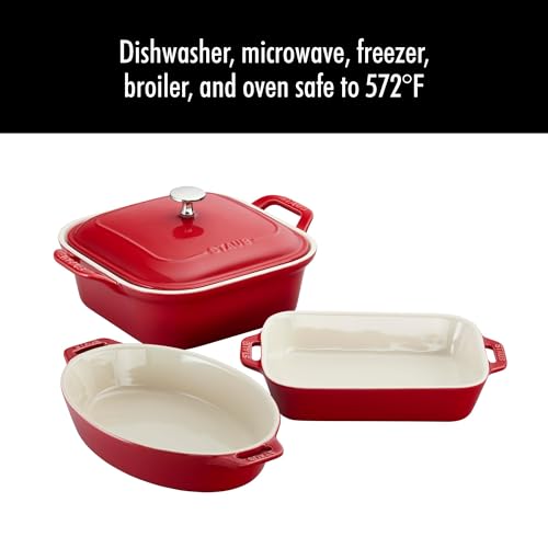 Ceramic 4 pc Baking Pans Set (4-pc / Baking Dish Set / Cherry)