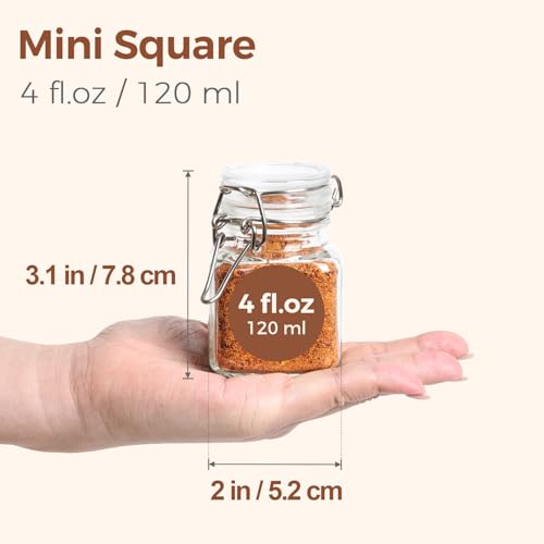 Square Glass Spice Jars 4 oz 12 Pack with Labels and Funnel Set (12 Count)