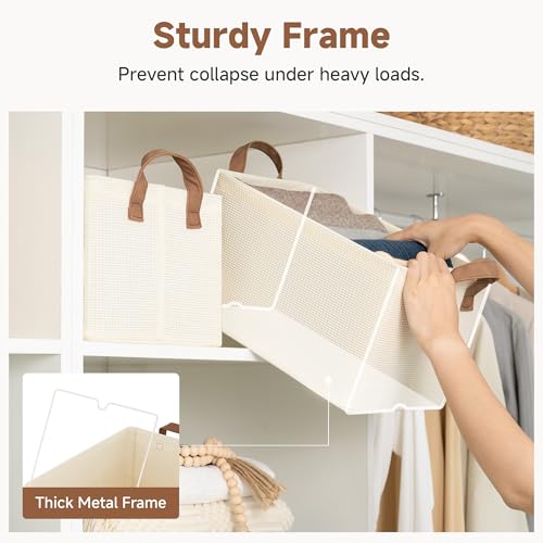 Closet Storage Bins (Beige（Texture） / 14 ¾" L x 10 ¼" W x 8 ¼" H)