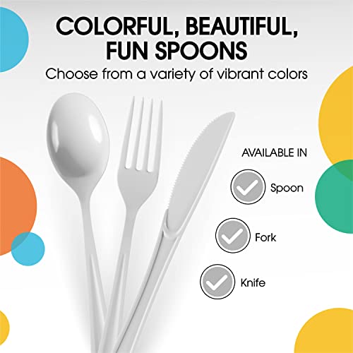 Party Solids 200 Pcs Heavy Duty Plastic Cutlery (White / Spoons)