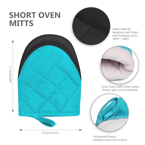 1 Pair Short Oven Mitts (Coral Blue)