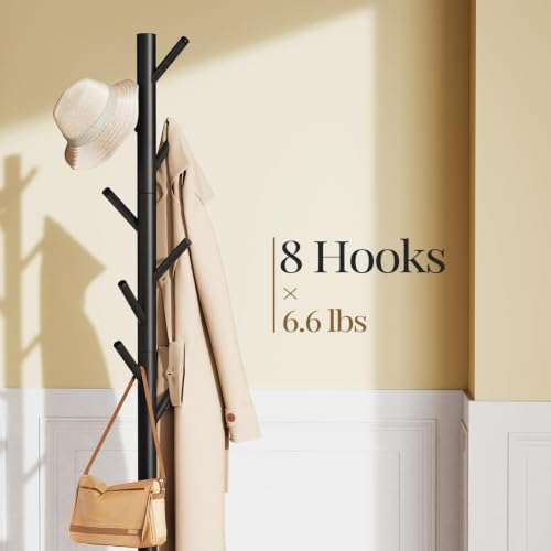 Solid Wooden Coat Rack Freestanding with 8 Hooks (Black)