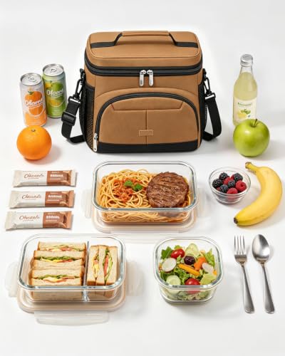 Lunch Box for Men Women Insulated Lunch Tote Cooler Bag Lunchbox (Coffee / Large)