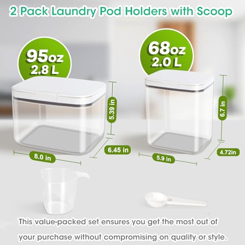 2 Pack Laundry Pods Container with One (2.1Qt+2.9Qt -Rectangle)