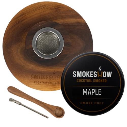 Premium Walnut Wood Cocktail Smoker with One 4 oz Tin of Wood Chips. Great for Whiskey & Old Fashion. Coated in Safe Food Natural Beeswax (Maple)
