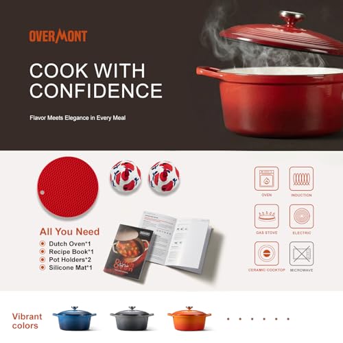 Enameled Cast Iron Dutch Oven (5.5 Quart / Red)