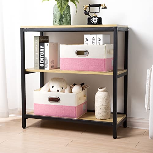Large Collapsible Storage Baskets for Closet [3 (Pink&Cream / Large(3-Pack))
