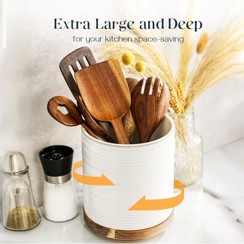 360° Rotating Extra Large Cooking Utensil Holder (White Ring / 7.6 Inch)