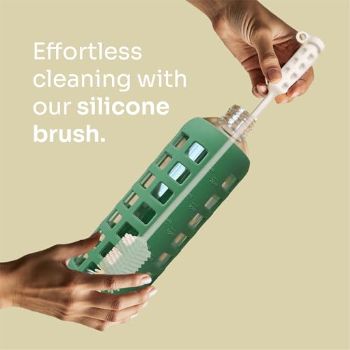 40oz / 32oz / 22oz / 12oz Borosilicate Glass Water Bottle with Time & Volume Markers, Silicone Sleeve, Stainless Steel Lid | Reusable Glass Bottle for Water & Juice (40oz Shale Green) (Shale Green (1 Count) / 40 Ounces)
