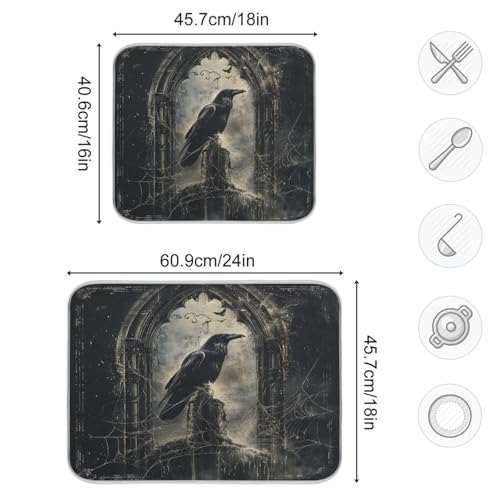 Halloween Crows Dish Drying Mat for Kitchen Counter Absorbent Microfiber Small Drying Pad Dish mats for Kitchen Countertops 16 x 18 Inch (Halloween Crows / 16" x 18")