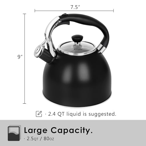 2.6 Quart Whistling Stainless Steel Tea Kettle for Stovetop (T-11BK)