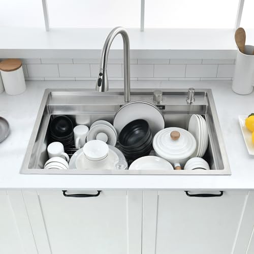 30 inch Drop in Kitchen Sink with Faucet Combo (30"L x 22"W x 10"D / Stainless Steel（Waterfall）)