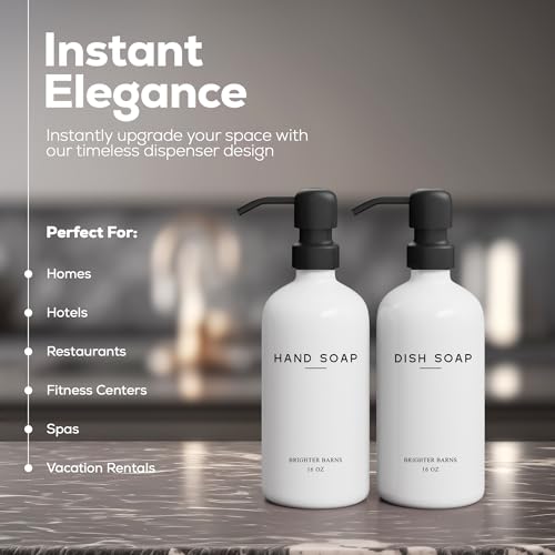 White Glass Hand and Dish Soap Dispenser Set by Brighter Barns (White Hd)