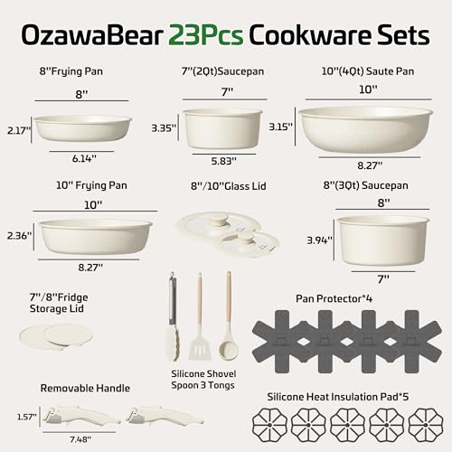 23 Pcs Pots and Pans Set Non Stick (Cream White / 23Pcs)