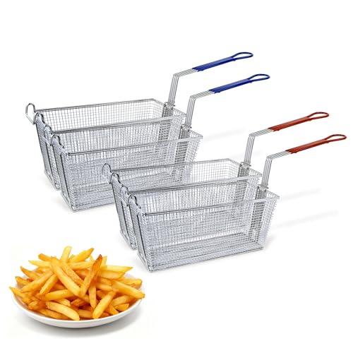 4 Pack Commercial Deep Fryer Baskets with Front Hooks