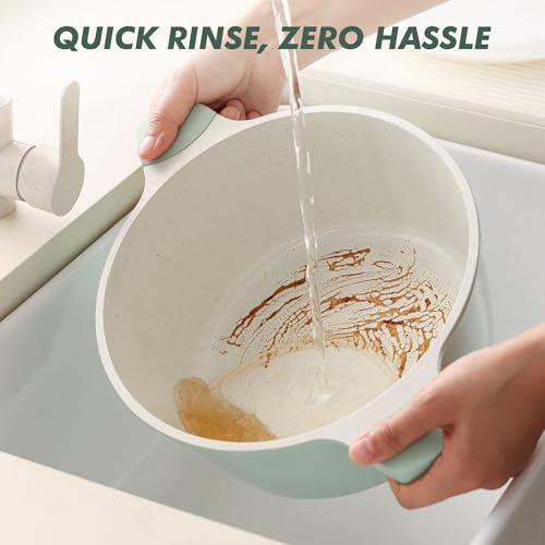 Ceramic Nonstick Stock Pot with Lid (4.5 Quarts / Mint Green)