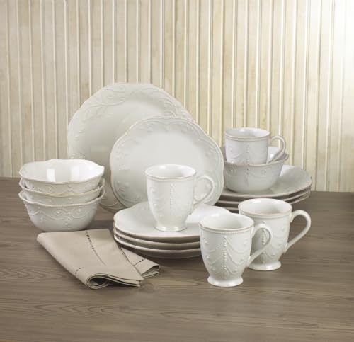 French Perle White Stoneware 16 (16-Piece Dinnerware Set)