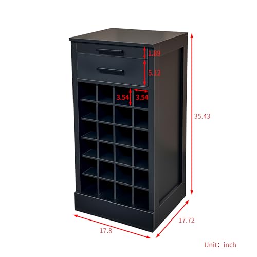 6 Tier Wine Rack Freestanding Floor with 2 Drawers (24 Bottles / Black)
