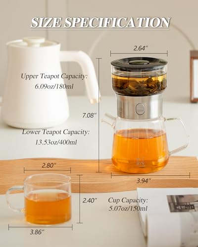 Modern Glass Infuser Pot Set with 2 Cups (10-Black / 13oz-2 Cups)