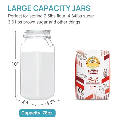 78oz Glass Food Storage Jars with Airtight Clamp Lids