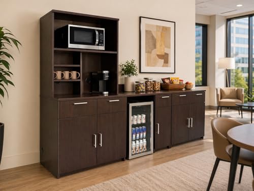 2 Door Kitchenette Cabinet with Upper Hutch (90" W – 2 Doors + Fridge + Hutch)