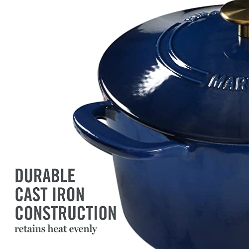 Gatwick 7 Quart Enamel Cast Iron Dutch Oven Pot with Lid (Navy w/ Gold Knob / 7-Quart)