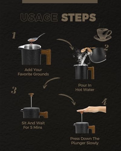 POLIVIAR French Press Coffee Maker (Crack Black)